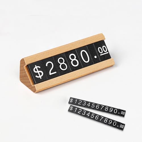 10 Sets/Box Price Display Counter Stand Wood Price Display Cube Digital Number Letter Adjustable Price Tag with Wooden Base Jewelry Price Display Stand for Retail (Beech) - color: Beech