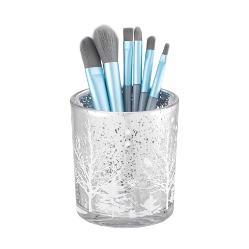 DASITON Makeup Brush Holder Organizer, Crystal Glass Cosmetic Makeup Brushes Storage Holder, Christmas Tree Make Up Brush Cup for Vanity Décor, Small Pen Holders for Desk, Toothbrush Holders (Silver) - color: Silver