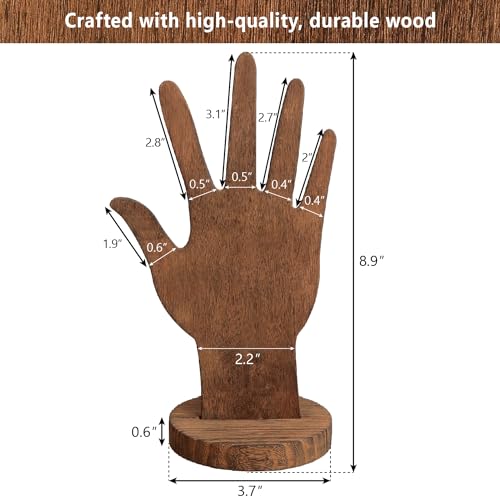 MOOCA 6-Piece Wooden Hand Form Jewelry Display Set - 2-Way Design for Wall Hanging or Standalone Mannequin Finger Hand Display, Brown Color - color: Brown