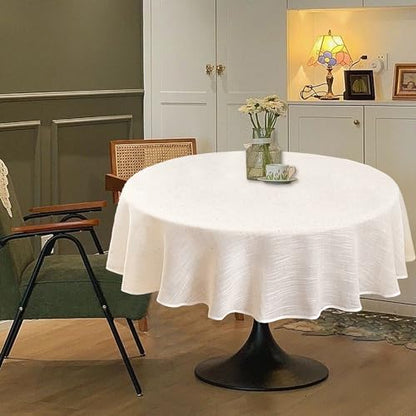 Natural Linen Textured Round Tablecloth, Slubby Lightweight Table Cloth 52 Inch, Water Resistant Stain Resistant Farmhouse Burlap Table Cover for Kitchen Dining Room - color: Natural, size: 52" (Round) (1 Pack)