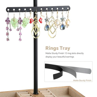 Meangood Jewelry Organizer Stand, 3-Tier Necklace Holder Jewelry Tree with Wooden Storage Drawer Box for Necklace Bracelet Earring Ring, Carbonized Black - color: Carbonized Black
