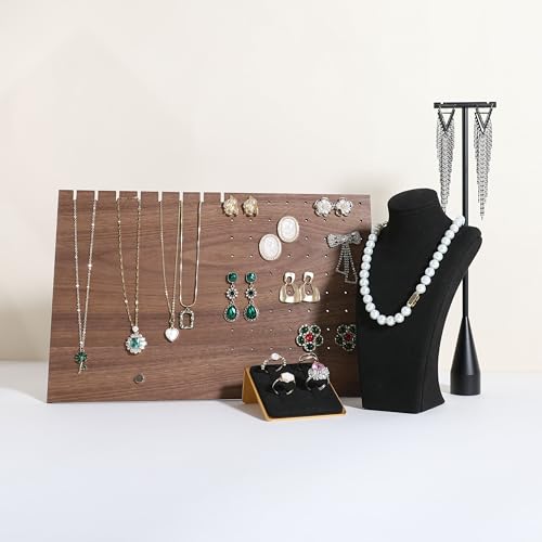 walnut jewelry organizer, wooden jewelry display necklace holder, stud and necklace display stands for selling, earring storage holder【Necklace and Earring board】