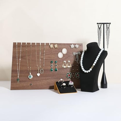 walnut jewelry organizer, wooden jewelry display necklace holder, stud and necklace display stands for selling, earring storage holder【Necklace and Earring board】