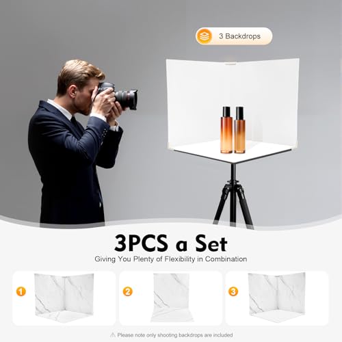 Shooting Backdrops, 3PCS 2 in 1 Photo Backdrop Boards 24x24 Inch Double Sided Marble Cement Texture Photography Backdrop Boards for Desktop Shooting Product Photography Background