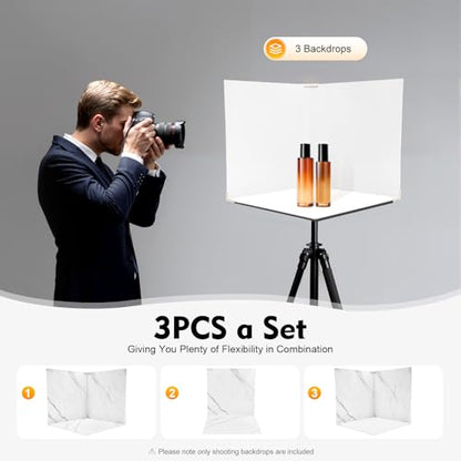 Shooting Backdrops, 3PCS 2 in 1 Photo Backdrop Boards 24x24 Inch Double Sided Marble Cement Texture Photography Backdrop Boards for Desktop Shooting Product Photography Background