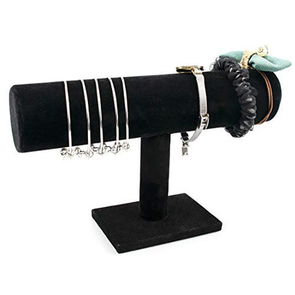 Foraineam 4-Pack Black Velvet T-Bar Jewelry Display Stands Watch Necklace Bracelet Organizer