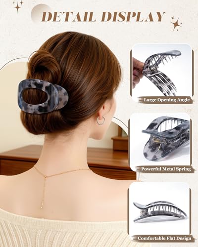 AWAYTR Flat Hair Clips For Women 4.33" Lay Flat Claw Clip for Hair 6Pcs Round Large Hair Claw Clips (Leopard Series + Brown Series) - color: Leopard Series + Brown Series
