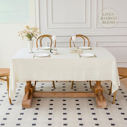 Linen World Linen Tablecloth 90x60 Inch, Rectangular Tablecloth Luxury Texture & Linen Look – Soft, Cool & Breathable Linen Blend Tablecloth for Dining, Kitchen, Outdoor, Easter-Creamy White - color: Creamy White, size: 90" x 60" (Rectangular)