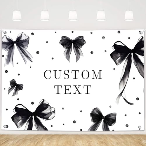 MEHOFOND Customize Coquette 30th Birthday Backdrop for Women Personalized Cheers to Thirty Photography Background Black Bow Theme Birthday Party Banner 6x3.6ft - color: Black-Custom, size: 6x3.6ft