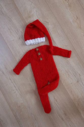 Christmas Newborn Baby Photo Shoot Props Outfits Crochet Clothes Santa Claus Red Hat Pants Photography Props - color: Red