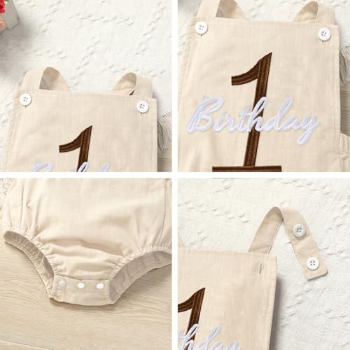 IMEKIS Baby Girls Boys Boho 1st Birthday Outfit Backless Overalls Romper for Cake Smash Photo Shoot - color: Apricot 1 Birthday, size: 9-12 Months