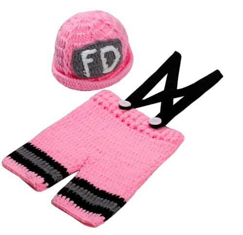 Matissa Newborn Baby Girl/Boy Crochet Knit Costume Photography Prop Hats Outfits - color: Baby Pink Firefighter
