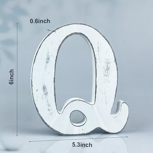 6 Inch Rustic White Wood Letters Unfinished Wood Letters for Wall Decorative White Retro Standing Letters Sign Board Decoration for Craft Home Party Projects (Q) - color: Q