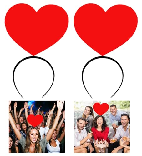 2Pcs Funny red heart headbands Set for Concerts, Halloween, Cosplay & Photo Props - Soft Stretchy Headbands - color: Heart Headband 2