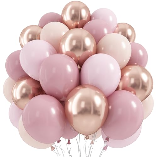 Dusty Pink Beige Balloon, 55 Packs 12 Inch Double Stuffed Retro Baby Pink and Metallic Rose Gold Balloons for Bridal Baby Shower Women Girls Boho Birthday Wedding Mother's Day Party Decorations - color: Dusty Pink Beige