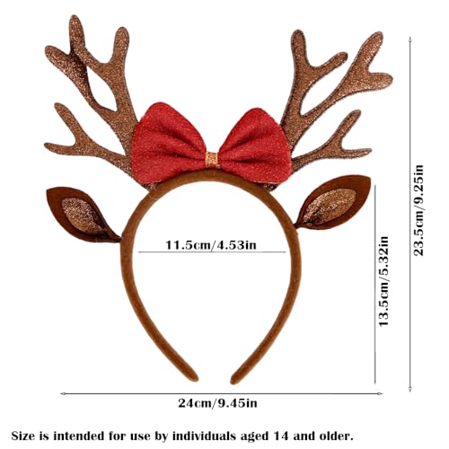 Christmas Antlers Headband Brown Reindeer Ears Head Band for Women Cute Bow Hairband Xmas Holiday Hair Accessories Gift Costume Party Favors - color: Christmas Antlers