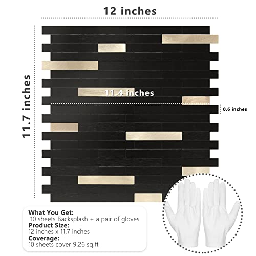 STICKGOO Peel and Stick Backsplash Tile, Stick on Backsplash for Kitchen and Bathroom, Black Mixed Gold Metal Composite Self Adhesive Wall Tiles(10 Sheets) - color: Black Mixed Gold Metal