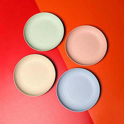 CAMBUY Wheat Straw Plates Lightweight Unbreakable Dinner Dishes Plates Set Dishwasher & Microwave Safe (Large 4 Pack 8') - color: Large Multicolour
