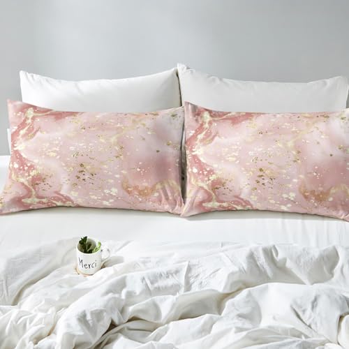 Manfei Marble Texture Fitted Sheet Pink Marble Pattern Golden Sequins Print Bedding 2pcs Microfiber Bed Sheet Set (1 Fitted Sheet + 1 Pillow Case) Twin Size - color: Multi 17, size: Twin (39*75*16")