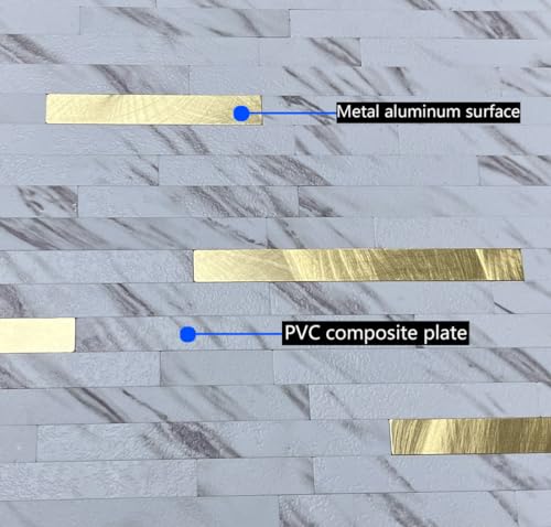 10-Sheet Peel and Stick Backsplash Tile, PVC Mixed Metal Stick on Backsplash Tiles for Kitchen (White Marble + Gold-2, 10) - color: White Marble + Gold-2, size: 10