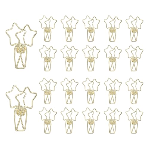 PATIKIL 30Pcs Paper Office Binder Clip, 1.2" Small Metal Wire Hollow Out Paper Clamps Pentagram Design Long Tail Binder Clips for Photo Clothes Hanging Office Home Food Package, Gold - color: Gold