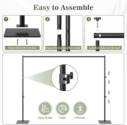Backdrop Stand 10x10 ft Adjustable Photo Backdrop Stand Kit, Heavy Duty Pipe and Drape Photography Background Support with Flat Metal Base for Wedding, Party, Video Studio, Birthday, Black