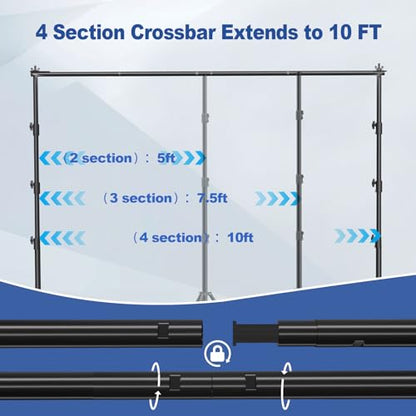 Photo Video Studio 10 x 10ft Heavy Duty Backdrop Stand, Adjustable Photography Background Support System Kit with Shock-Proof Spring, Carrying Bag, 6 Clamps - size: 10×10ft
