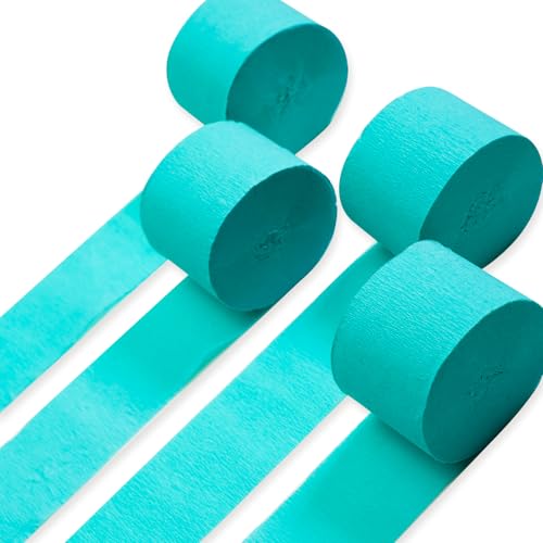 PartyWoo Teal Crepe Paper Streamers 4pcs 328ft Pack of Turquoise Crepe Paper Streamers for Birthday Gender Reveal Baby Shower Wedding Graduation Pool Mermaid Under The Sea Theme Party Decorations - color: Blue-9588