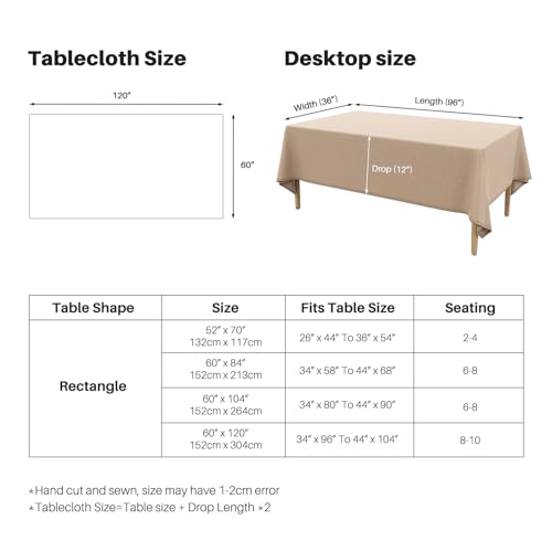 IVAPUPU Textured Linen Table Cloth for Rectangle Tables - Khaki Tablecloths Rectangular Waterproof Wrinkle Free Wipeable Dining Table Cover for Spring Wedding Birthday Kitchen Decor, 60 x 84 Inch - color: Khaki, size: 84" x 60" (Rectangular)