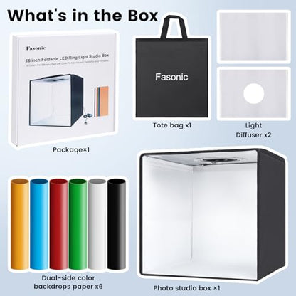 Portable Light Box & Soft Box, 16"x16" Professional Shooting Tent with 120 LED Lights Photo Studio Light Box Photography with 6 Color PVC Backdrops for Jewelry and Product Photography - color: Black-16inch Studio Box