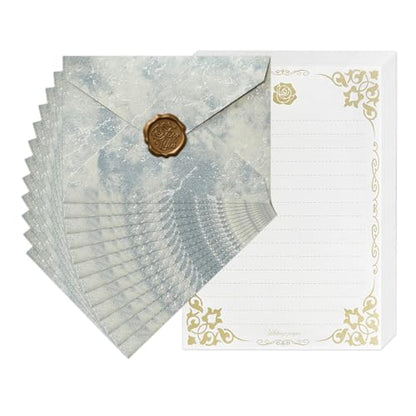 48 Pcs Stationery Set with Envelopes (24 White Kraft Paper Sheets +12 Marble Texture Envelopes+12+Wax Seal Stickers), Premium Stationery Letter Writing Paper Set for Party Invitations (Blue) - color: Blue