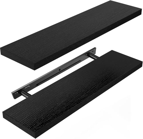 AMADA HOMEFURNISHING Floating Shelves Wall Mounted, 24 x 7 Inch Wall Shelves for Bathroom, Bedroom, Living Room, Black Shelves Set of 2 | Wall Shelves, for Bathroom, Bedroom, Living Room, Shelves - color: Black, size: 24 inches
