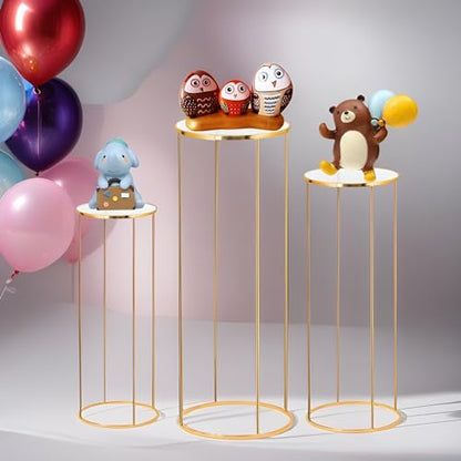 3PCS Cylinder Pedestal Stands for Parties, Gold Metal Plant Round Cylinder Stands for Party Flowers, Display Columns Pedestal Stand Cylinder Tables for Vases Birthday Party Backdrop Decorations