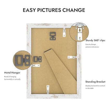 Hongkee 6x9 Picture Frame with Glass, Display Pictures 5x8 with Mat or 6 x 9 without Mat - Wall and Tabletop, 6 by 9 Photo Wooden Frames (Distressed White, 1 Pack) - color: Distressed White, size: 6X9 in