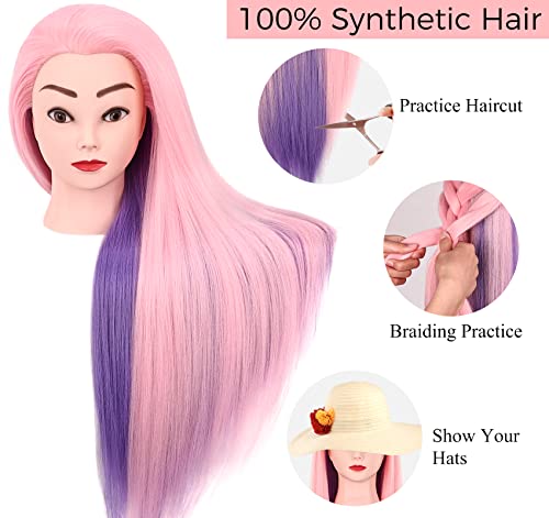 Mannequin Head with Hair, Beauty star 29" Cosmetology Doll Dressing Head for Hair Styling, Manikin Head to Hairstylist Practice on, Hairdressing Training Braiding Heads with Clamp Stand - color: Pink