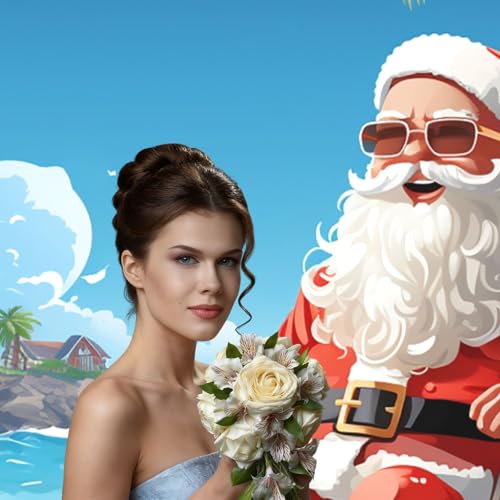 Santa Claus at Beach Backdrop Background for Photography 5x7ft Photobooth Professional Photo Backdrop Curtains Video Photography Studio Photo Backgrounds Banner Booth Background Screen Parties - color: Santa Claus At Beach