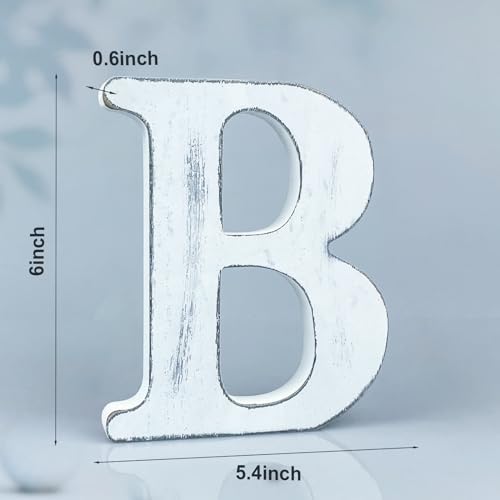 6 Inch Rustic White Wood Letters Unfinished Wood Letters for Wall Decorative White Retro Standing Letters Sign Board Decoration for Craft Home Party Projects (B) - color: B