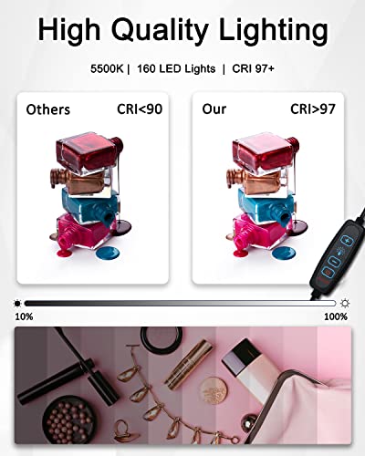 DUCLUS Light Box Photography, 16x16 Inch Photo Light Box with 160 Dimmable LED Lights (CRI 97+), 6 PVC & 2 Paper Backdrops, Portable Studio Box for Product Photography: Jewelry, Food, Shoes - size: 16*16 inch