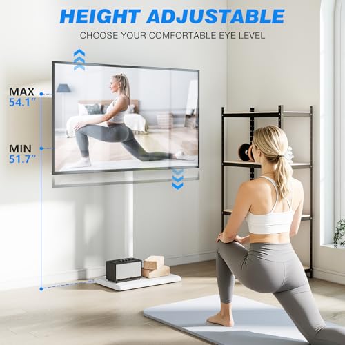 Rfiver Floor TV Stand with Mount for 32-60 inch TVs up to 88 lbs, Swivel Height AdjustableTV Floor Stand, Tall TV Stand with Wood Base, Saving Space Design for Living Room, Bedroom and Corner - color: Snow White