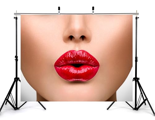 6x4ft Glossy Red Lips Backdrop Beauty Makeup Photography Background for Party Cosmetic Fashion Event Decorations Tapestry Photo Booth Props - size: 6x4ft