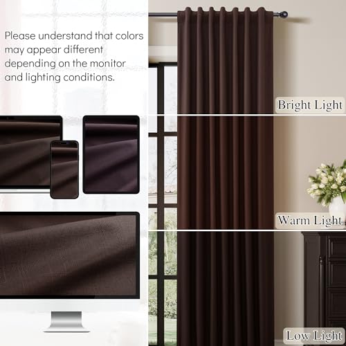 Guken Coffee Linen 100% Blackout Curtains for Bedroom 84 Inch Length 2 Panels Set Textured Elegant Black Out Thermal Insulated Soundproof Back Tab Hook Belt Bedroom Cafe Backdrop Drapes 52x84 7Ft - color: Coffee, size: 52"W x 84"L (Pack of 2)