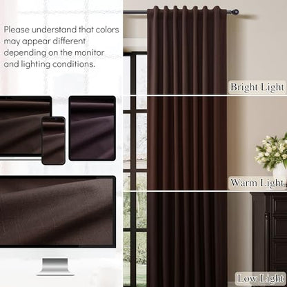 Guken Coffee Linen 100% Blackout Curtains for Bedroom 84 Inch Length 2 Panels Set Textured Elegant Black Out Thermal Insulated Soundproof Back Tab Hook Belt Bedroom Cafe Backdrop Drapes 52x84 7Ft - color: Coffee, size: 52"W x 84"L (Pack of 2)