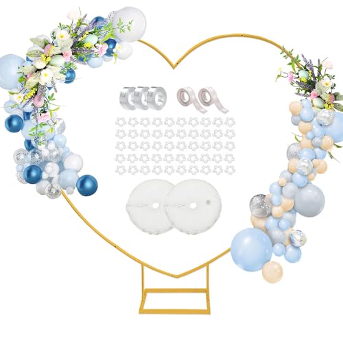 Heart Shaped Metal Balloon Arch Kit,6.6ft Wedding Heart Arch Backdrop Stand,with Water Bag for Proposal, Wedding, Valentine’s Day, Bridal, Birthday Party Decorations (Gold-Regular-S) - style: Gold-Regular-Small