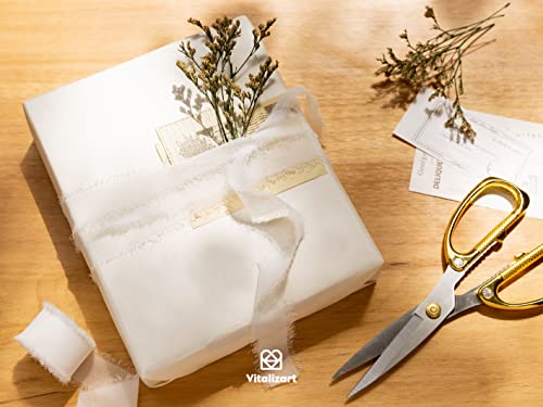 Vitalizart White Chiffon Silk Ribbon 1" x 21 Yd Fringe Fabric Package (3 Rolls * 7 Yd) for Wedding Invitations Bridal Bouquets Decorations Gifts Wrapping & Bow Making Off White - color: white