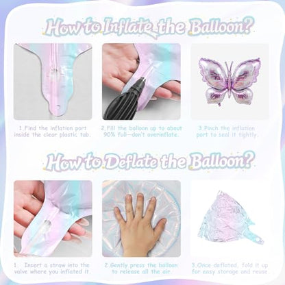 6 Pcs Butterfly Balloons Foil, Large Pastel Pink Purple Foil Balloon Gradient Butterflies Balloons Helium for Butterfly Themed Wedding Birthday Spring Garden Baby Shower Party Decorations - style: Butterfly