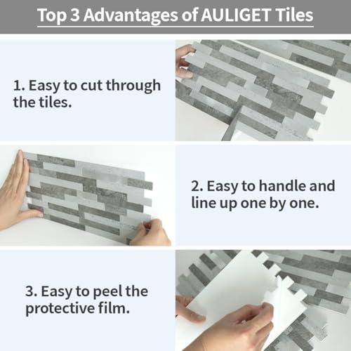 AULIGET 2 Sheets Faux Stone Peel and Stick Backsplash, Grey Slate Look PVC Wall Tile Stick on Backsplash for Kitchen and Bathroom - color: Grey Slate + Metal Silver, size: 2 Sheets, 6"x12"x0.12"