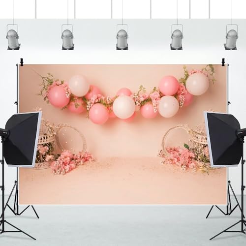 Yeele 10x5ft Pink Balloon Floral Backdrop for Girl Birthday Pastel Pink Room Flowers Balloons Princess Baby Shower Photography Background for Newborn Girls Women Portrait Photo Shoot Props - size: 10x5ft