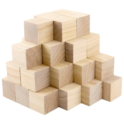 KINJOEK 60 PCS 2 Inch Square Unfinished Wood Blocks, Blank Wooden Block for Building, Painting, Craft