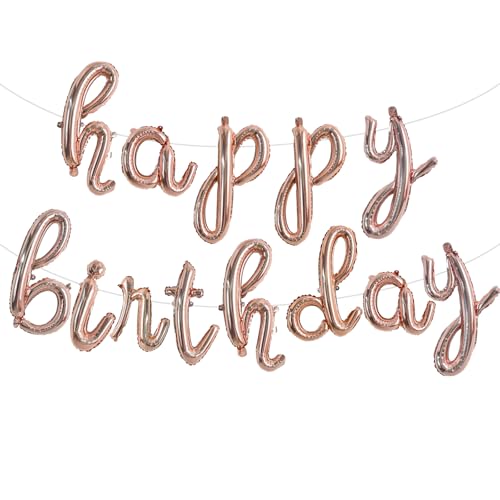 TONIFUL Rose Gold Happy Birthday Balloons Banner,Cursive Happy Birthday Balloon Birthday Decorations Rose Gold Mylar Foil Birthday Ballons for Kids and Adults - color: Low Rose Gold