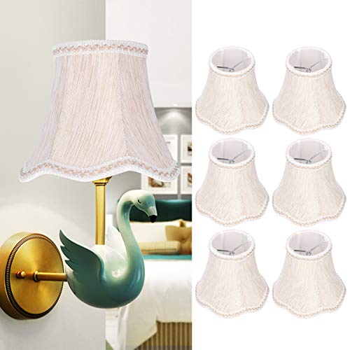 6Pcs Scalloped Fabric Lampshade, E14 Clip On Droplight Wall Lamp Candle Chandelier Lamp Shade Modern Lamp Cover